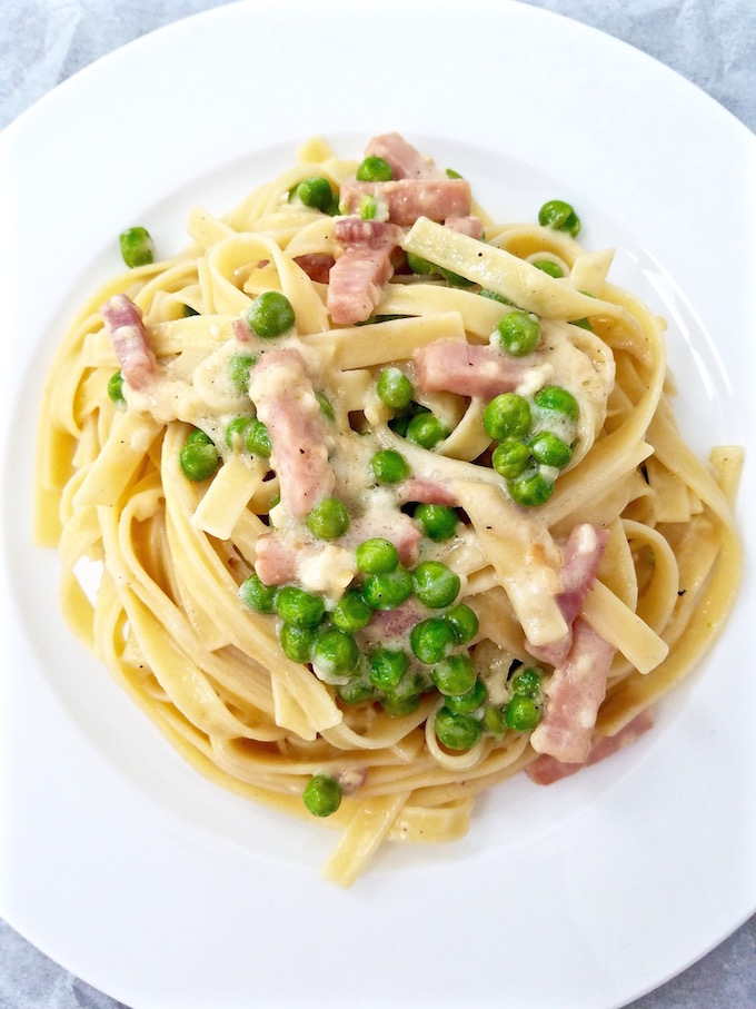 Creamy Fettuccine with Peas and Ham - The Genetic Chef