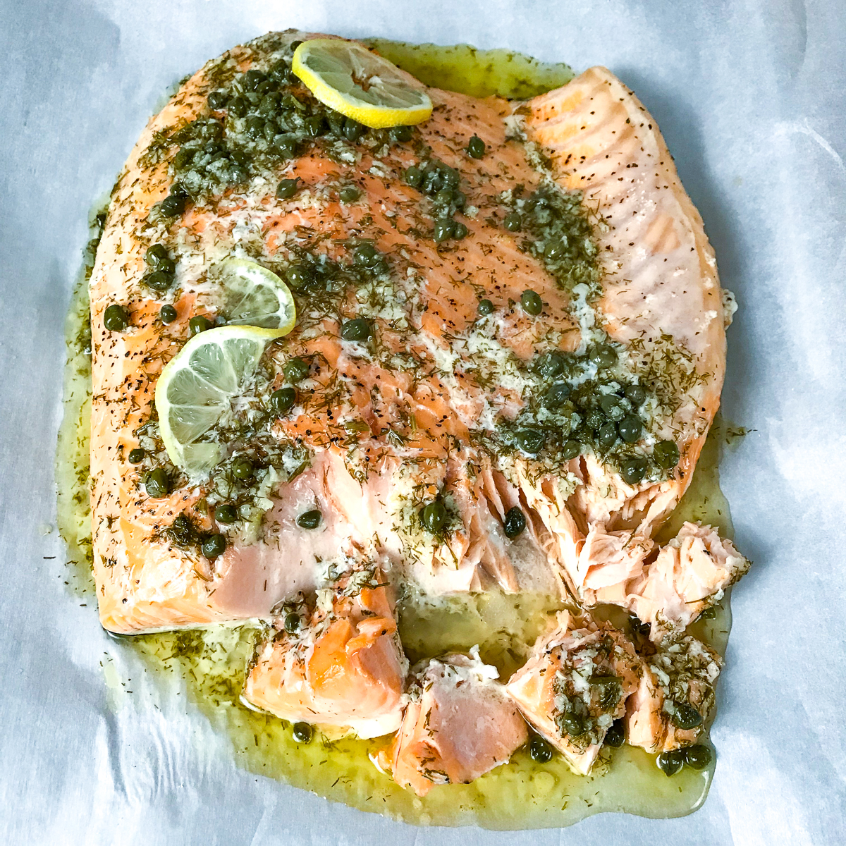 Slow Roasted Salmon with Lemon Caper Butter - The Genetic Chef