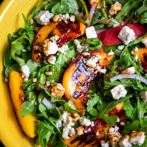 Grilled Peach and Arugula Salad with Blue Cheese - The Genetic Chef