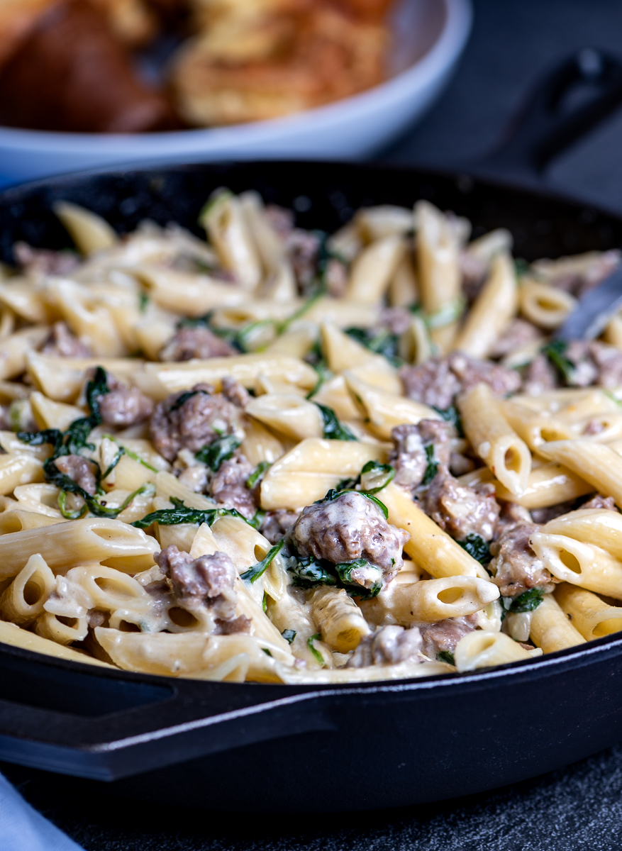 Creamy Sausage Pasta with Spinach - The Genetic Chef